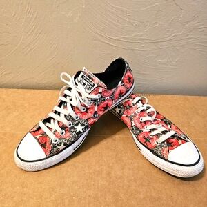 Converse Mens Size 10 Ladies 12 Graphic Red and Black Sneakers